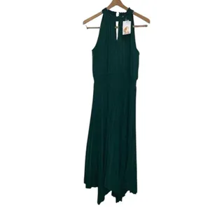 ✨Women Midi Dresses Green Sleeveless Halter Irregular High Waist Sz L Sundress✨ thumbnail 8