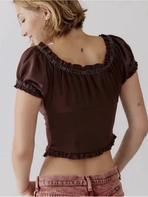 Urban Outfitters Abigail Ruffle Corset Top XS Burgundy Coquette Cottagecore thumbnail 2