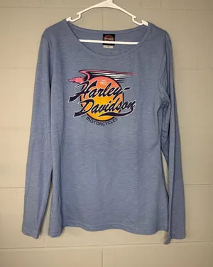 Harley Davidson Blue Graphic Long Sleeve T-Shirt Women’s Size XS NWT Y2K Biker thumbnail 1