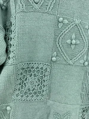 Melbourne Elements Pom Pom crochet Knit Patchwork Sweater sage L cottage thumbnail 8
