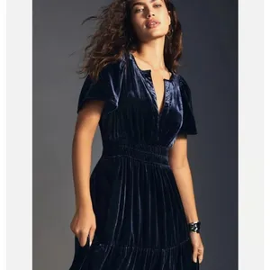Anthropologie The Somerset Velvet Edition Dark Blue Navy Long Dress NWT Size M thumbnail 3