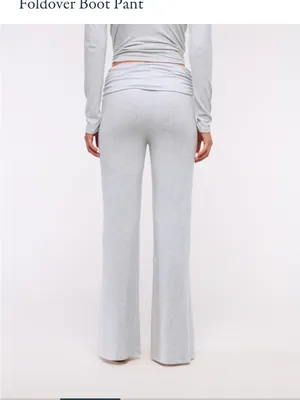 Abercrombie & Fitch Light Gray Wide-Leg Fold-Over Waist Pants thumbnail 6
