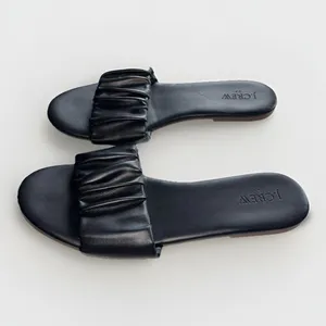 J. Crew Menorca Sandals‎ Women's Scrunchie Strap Slide Black Leather Size 9 thumbnail 2