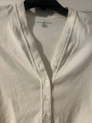 Brandy Melville Cream Ribbed Lettuce-Trim Button Crop Top thumbnail 3