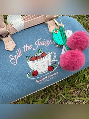 Juicy Couture Spill The Juicy Denim Cherry Barrel Bag Charm NWT Y2K thumbnail 2