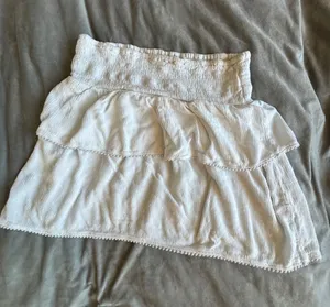 Sim & Sam Womens White Strapless Smocked Tiered Ruffle Pom Pom‎ Trim Tube Top S thumbnail 1