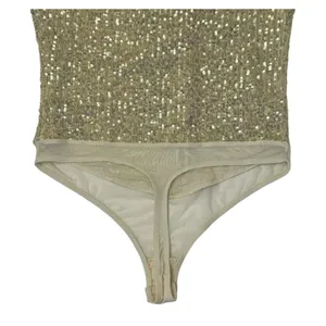 INTIMATELY FREE PEOPLE Sparks Fly Iridescent Gold Shimmery Sequin Bodysuit Sz M thumbnail 9