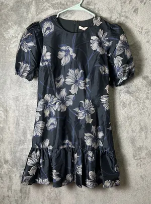 Hutch Rayan Mini Dress Navy Vining‎ Buds Floral Ruffle Hem Puff Sleeve Small New thumbnail 1