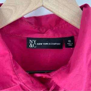NY&C Pink Cotton Blend Button Front Tie Neck Pleated Fit & Flare Shirt Dress‎ thumbnail 4