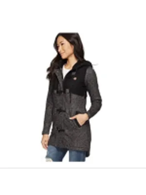 Rip Curl Penny fleece long jacket black gray toggle buttons hooded whimsigoth L thumbnail 2