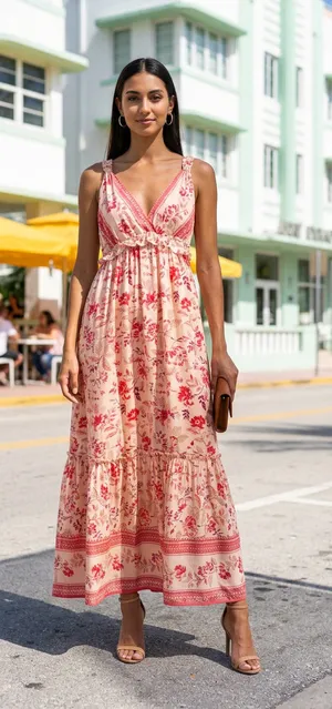 Blue Rain Pink Floral Maxi Dress Size S thumbnail 1
