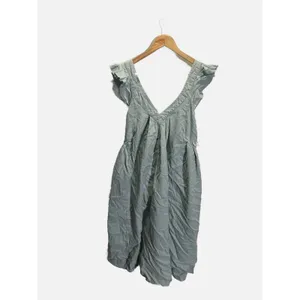 Free‎ People Midi Dress Womens XS Blue Ruffle V-Neck Linen Blend Boho Summer thumbnail 3