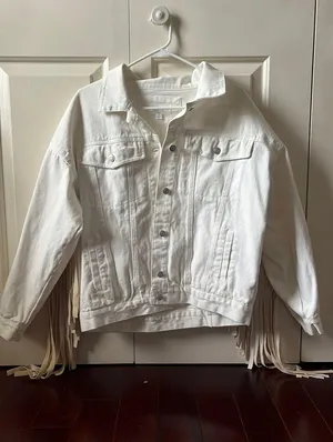 Peach Love Oversized Fringe Jean Jacket thumbnail 1