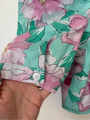 Floral Mint and Pink Puff-Sleeve Crop Top thumbnail 3