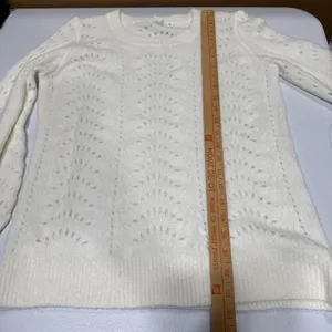 Gap Womens Pointelle Knit Pullover Sweater Crew Neck Ivory Long Sleeve Top M thumbnail 8