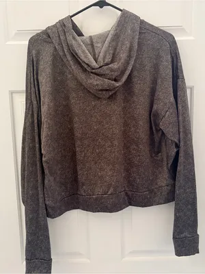 Hurley Women's Charcoal Washed Palm-Print Hoodie thumbnail 4