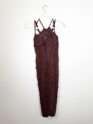 Club L London Dark Brown Espresso Mesh Ruched Strappy Midi Dress Size 2 thumbnail 2