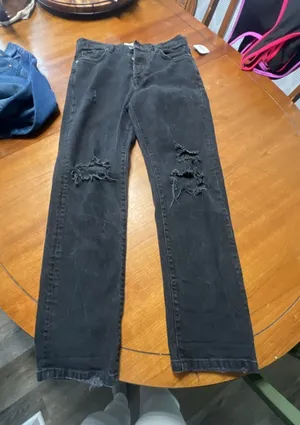 We The Free Free People Distressed Black Straight Leg Jeans thumbnail 1