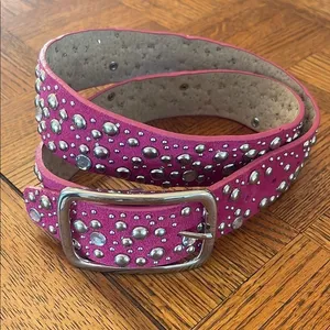Y2K Pink suede, studded, leather belt thumbnail 1