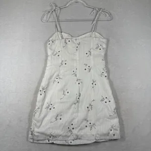 Showpo Where You Are White Floral Ruched Mini Dress Tie Straps Size 6 US NEW thumbnail 11