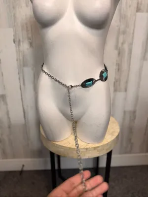 Western Southwestern Turquoise Concho Chain Belt Silver Metal Boho Festival Wome thumbnail 6