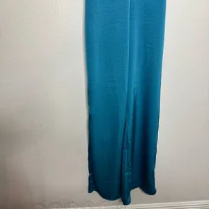 Lulu's Remarkable Style Blue Satin Twist-Back Cutout‎ Wide-Leg Jumpsuit thumbnail 4