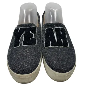 Zara 9 Sneakers YEAH Slip On Black Metallic Platform Canvas Casual Varsity Shoes thumbnail 3