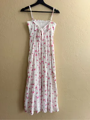 Hollister White Maxi Dress with Pink Floral Print thumbnail 3