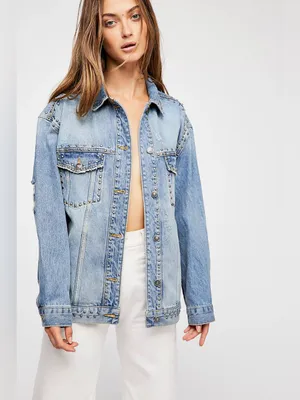Free People Studded Denim Trucker Jacket $148 MSRP thumbnail 5