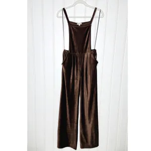 Earthbound Trading Co Brown Velvet Corduroy Wide Leg Overalls Jumpsuit Small NEW thumbnail 2