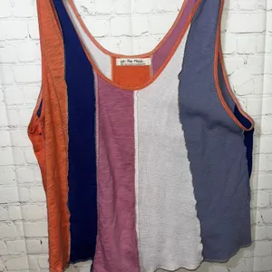 We The Free Free People Carousel Patchwork‎ Tank Top Multi Color Tie Shoulder LG thumbnail 5