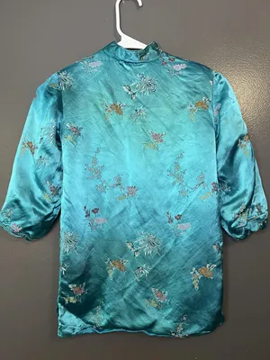 Vintage Great Lion Jacket Womens XS Teal Silk Embroidered Mandarin Hong Kong 60s thumbnail 9