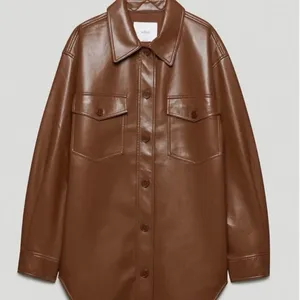 NWT Wilfred Aritzia Cognac The Ganna™ Shirt Jacket Vegan Leather Sz XS thumbnail 9