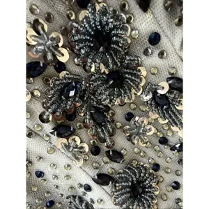 Dave & Johnny Grey Navy Blue Beaded Prom Dress Formal Ball Gown $438 0 thumbnail 9