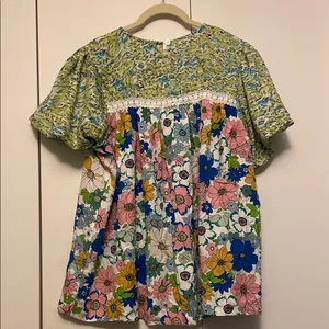 Blue and Pink Boxy Bib Collar Blouse thumbnail 7