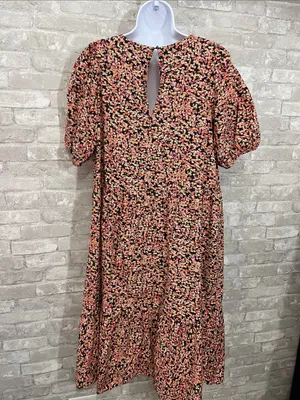 H&M Black Floral Midi Dress with Pink and Cream Accents thumbnail 4