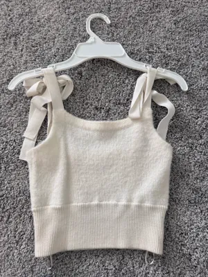 Knitted crop tie tank White thumbnail 2