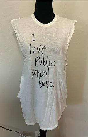 White "I love Public school boys" graphic muscle tank t-shirt by JCrew Size M thumbnail 1