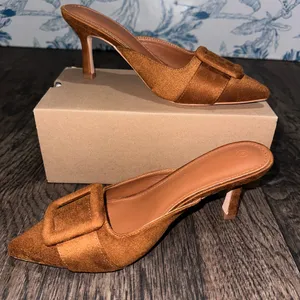 Chic Tan Women's Heels with Buckle Detail Brown Size 6 thumbnail 1