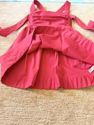 Free People Red Cotton Mini Dress Open Back Tie Straps Pockets NWT Size S thumbnail 6