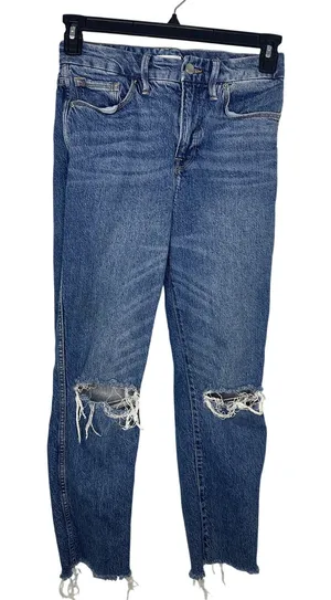 Good American Raw Hem Distressed Jeans Medium Wash Size 6 26 Straight Leg thumbnail 1