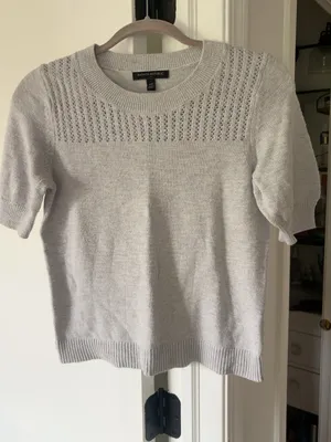 Banana Republic Gray Pointelle Puff Sleeve Sweater Tee XS thumbnail 2