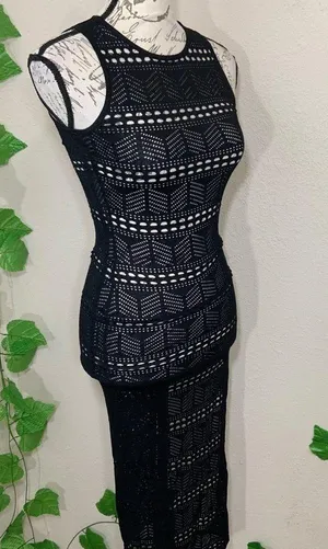 Windsor Black Lace Crochet Swim Coverup Dress New thumbnail 1