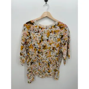 Solitaire by Ravi Khosla Womens XL Mustard Yellow Floral Embroidered Eyelet Top thumbnail 2