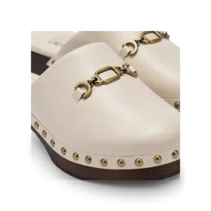 Larroudé Zuzi Ivory Leather Retro Horsebit Clog Mules Studded Wood Heel 6 NWOT thumbnail 6
