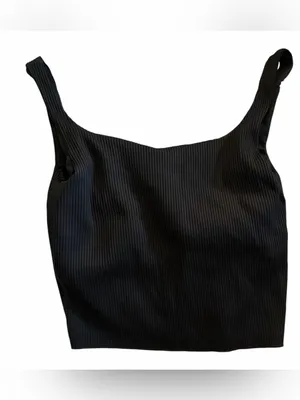 Carbon38 Black Ribbed Square-Neck Cropped Tank Top - Women thumbnail 2