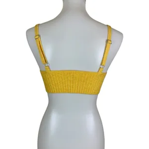 Wild Fable Yellow Ribbed Knit Cropped Bralette V Neck Cozy Trendy Top Medium thumbnail 3