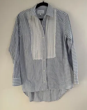 Current/Elliott Rosie Blue Striped Hi-Lo Button-Down Shirt Bib Detail Size 1 Sm thumbnail 1
