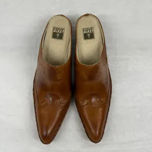 Frye Phoenix Mule‎ Cognac Leather Western Pointed Toe Block Heel 70740 Women 7M thumbnail 3
