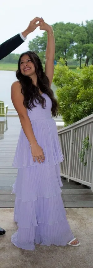 Strapless Purple ruffle maxi dress thumbnail 1